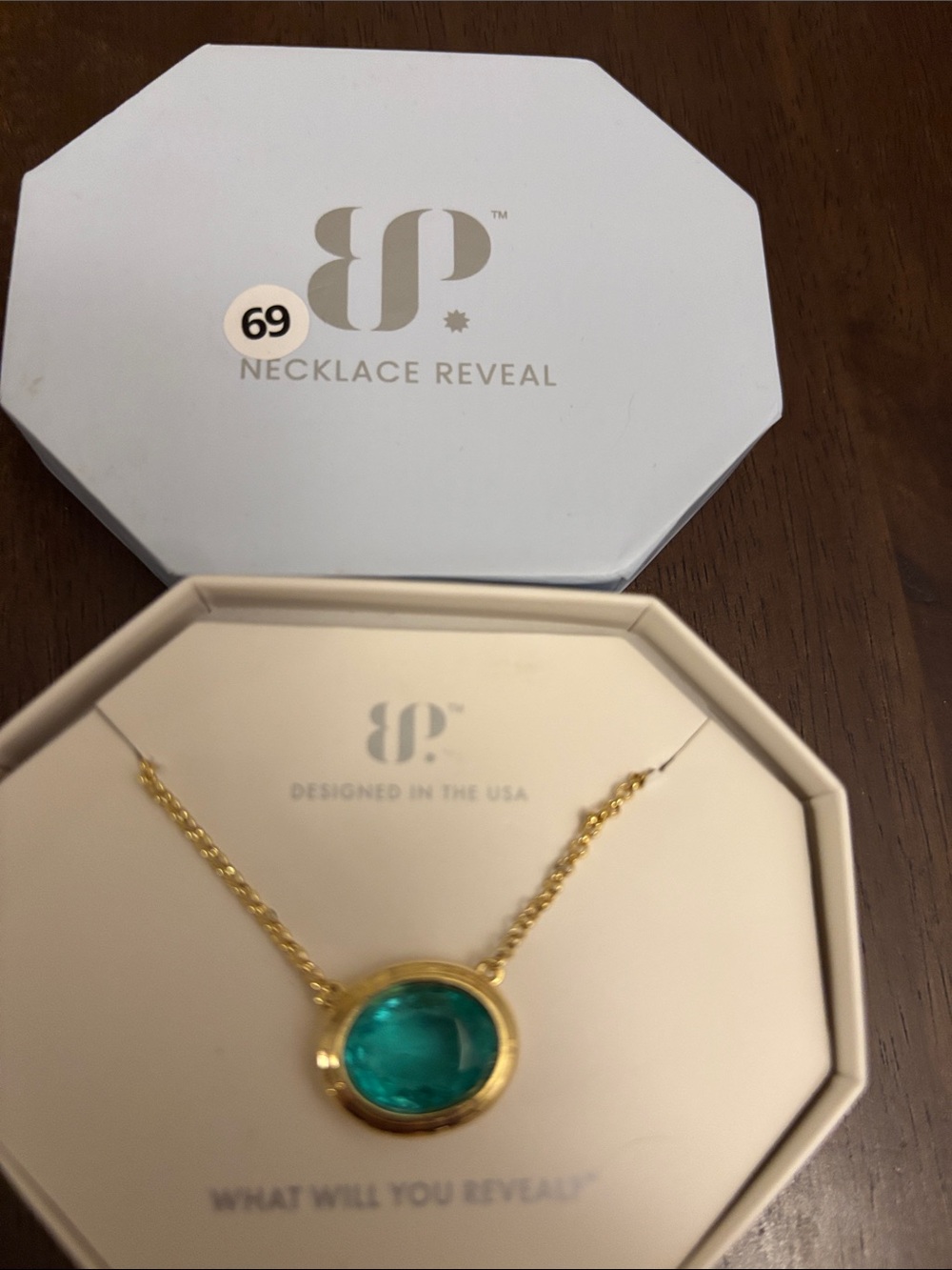 BNWT Gold-plated Necklace with aqua chalcedony and Gemstone Pendant